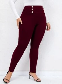 SHEIN Clasi 大碼寬腰帶雙排釦緊身褲 - 紫紅色 - 查看 6