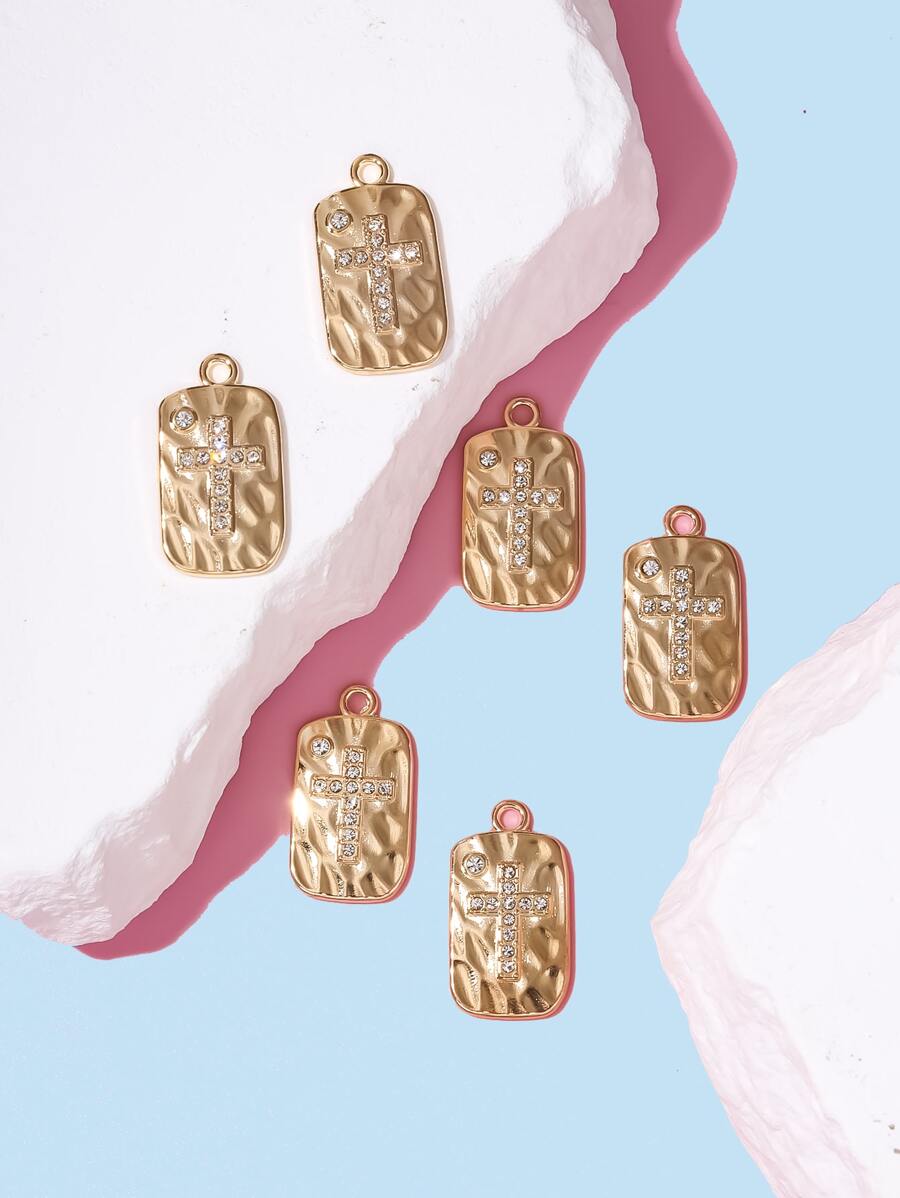 Rhinestone Cross Decor Square DIY Pendant - Yellow Gold - View 1