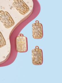 Rhinestone Cross Decor Square DIY Pendant - Yellow Gold - View 3
