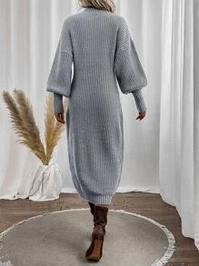 SHEIN Privé Mock Neck Drop Shoulder Jumper Dress Without Belt - Light Grey - View 2