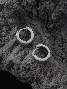 Men Minimalist Hoop Earrings - Bạc - Xem 4