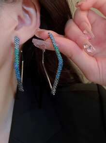 Andkiss 水鑽裝飾幾何設計開口耳環 - 彩色 - 查看 3