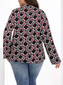 SHEIN LUNE Plus Geo Print Roll Tab Sleeve Blouse - Multicolor - View 2