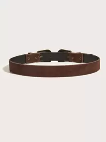 Boho Western Scroll Engraved Metal Buckle Belt Dress Belt Halloween Summer, School Fall, Autumn, Halloween - Brown - View 3