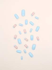 Trở nên quyến rũ hơn với 24 chiếc Dũa móng tay ngắn hình vuông màu xanh da trời kiểu Pháp Kim cương giả lấp lánh & 1 dũa móng tay & 1 tờ băng ép trên móng tay Đồ dùng làm móng - Nhiều màu - Xem 3