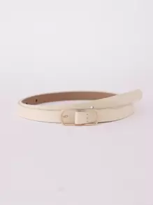 矩形扣女士腰带，复古休闲百搭装饰时尚皮带夏季、学校秋季、秋季、万圣节 - 米色 - 查看 3