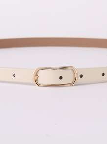 矩形扣女士腰带，复古休闲百搭装饰时尚皮带夏季、学校秋季、秋季、万圣节 - 米色 - 查看 5