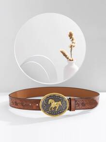 Thắt lưng hình bầu dục trang trí ngựa nổi hoa - màu nâu - Xem 2