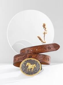 Thắt lưng hình bầu dục trang trí ngựa nổi hoa - màu nâu - Xem 3