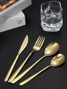 Juego de 24 piezas de cubertería de acero inoxidable, para cocina, regalo de Navidad - Dorado - Ver 6