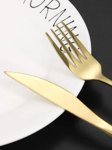 Juego de 24 piezas de cubertería de acero inoxidable, para cocina, regalo de Navidad - Dorado - Ver 3