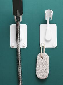 1个360°旋转花洒支架，可调节自粘式壁挂花洒支架，带2个挂钩，SPA浴室通用浴室配件浴室工具 - 白色 - 查看 4