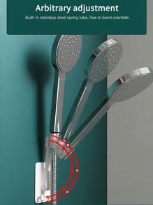 1个360°旋转花洒支架，可调节自粘式壁挂花洒支架，带2个挂钩，SPA浴室通用浴室配件浴室工具 - 白色 - 查看 8