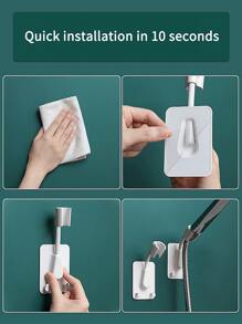 1个360°旋转花洒支架，可调节自粘式壁挂花洒支架，带2个挂钩，SPA浴室通用浴室配件浴室工具 - 白色 - 查看 6