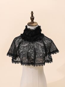 花卉刺繡披肩 - 黑色 - 查看 1