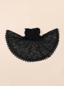 花卉刺繡披肩 - 黑色 - 查看 2