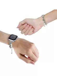 1入白色珍珠裝飾掛墜手錶錶帶適合所有Apple手錶帶型號38mm/40mm/41mm/42mm/44mm/45mm/49mm尺寸，適用於系列Ultra/Se/S9/8/7/6/5/4/3/2 /1型號，與裙子一起在所有季節中使用，是一款完美的手錶帶，易於調整，不易褪色。 - 銀色 - 查看 4