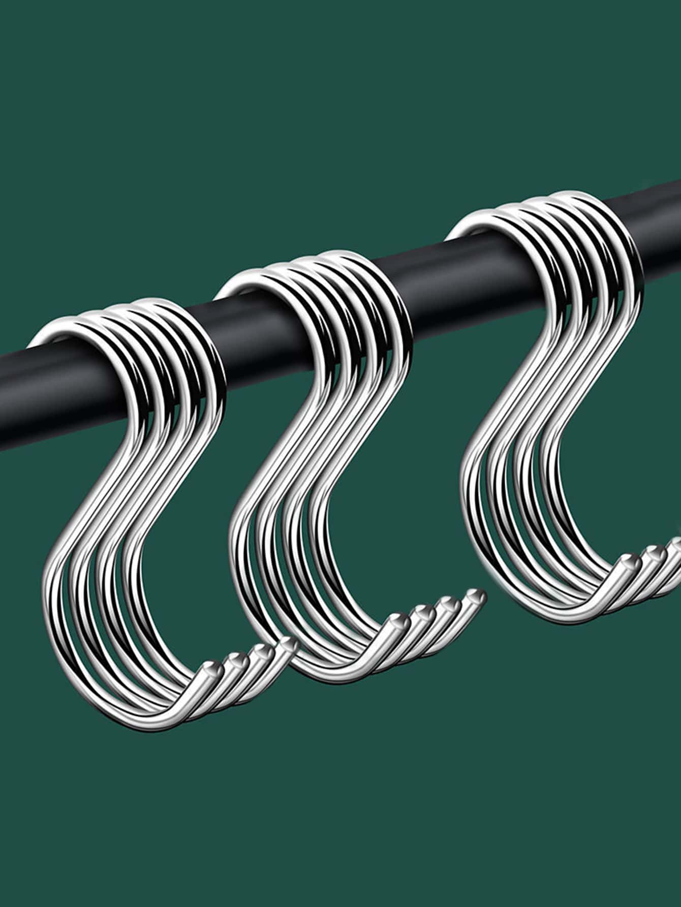 12pcs, Kitchen Storage Wardrobe Storage Hook Set - Silver - View 1