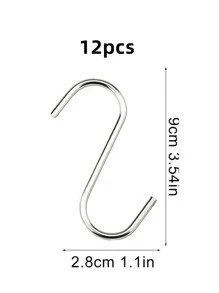 12pcs, Kitchen Storage Wardrobe Storage Hook Set - Silver - View 4