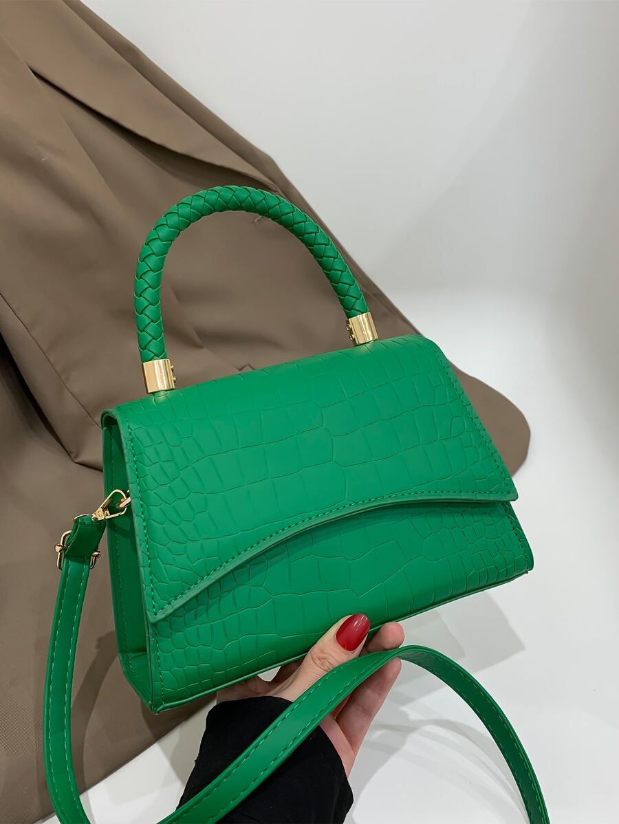 鱷魚壓紋編織細節翻蓋方包