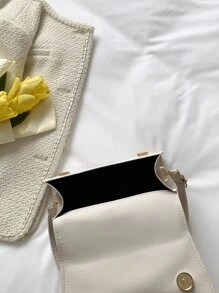 鱷魚壓紋編織細節翻蓋方包 - 白色 - 查看 7