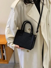 Conjunto De Bolso De Mano De Fieltro Mini Bolso Cruzado Sólido De Color Para Mujer Con Bolsillo Para Monedas, Bolso De Mano Ligero Para Mujer Cuadrado Con Detalles De Costura Para Adolescentes, Estudiantes Universitarias, Novatas Y Trabajadoras Perfecto Para La Oficina, Universidad, Trabajo, Negocio Y Viaje. - Negro - Ver 5