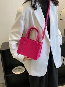 New Arrival Felt Square Handbag For Shoulder & Crossbody - Hot Pink - View 3