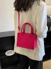 New Arrival Felt Square Handbag For Shoulder & Crossbody - Hot Pink - View 5