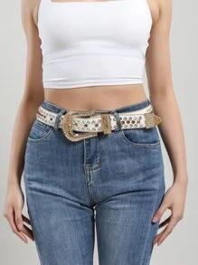 Thắt lưng khóa hình học trang trí bằng đá rhinestone - trắng - Xem 2