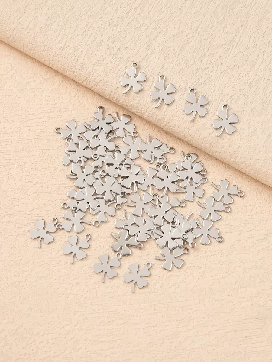 50 chiếc Mặt dây chuyền may mắn bằng thép không gỉ DIY - Bạc - Xem 1