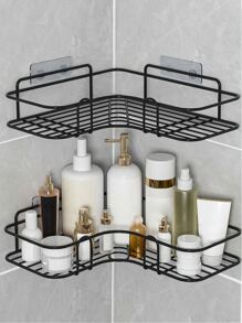 1 pieza Estantería de baño, Estante de ducha, Estante de almacenamiento triangular sin taladro para baño y cocina, Estante de almacenamiento de baño sin perforación - Negro - Ver 1
