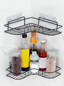 1 pieza Estantería de baño, Estante de ducha, Estante de almacenamiento triangular sin taladro para baño y cocina, Estante de almacenamiento de baño sin perforación - Negro - Ver 5