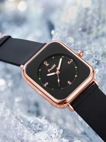 Poshi 矽膠帶方形錶盤石英表