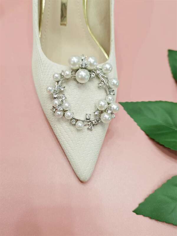 1pc Faux Pearl & Rhinestone Decor Shoe Decoration