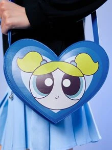 The Powerpuff Girls | ROMWE Women's Blue Cartoon Printed Crossbody Bag - Blue - View 5