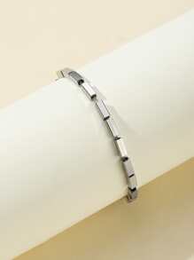 Rectangle Decor Beaded Bracelet - Silver - View 1