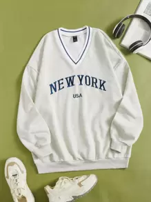 SHEIN EZwear Áo chui đầu họa tiết sọc, áo dài tay tốt nghiệp, trang phục trở lại trường, tốt nghiệp, trang phục giáo viên nữ, trở lại trường vào mùa thu/đông - Màu Xám nhạt - Xem 1