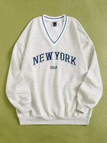 SHEIN EZwear Áo chui đầu họa tiết sọc, áo dài tay tốt nghiệp, trang phục trở lại trường, tốt nghiệp, trang phục giáo viên nữ, trở lại trường vào mùa thu/đông - Màu Xám nhạt - Xem 3