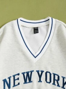 SHEIN EZwear Áo chui đầu họa tiết sọc, áo dài tay tốt nghiệp, trang phục trở lại trường, tốt nghiệp, trang phục giáo viên nữ, trở lại trường vào mùa thu/đông - Màu Xám nhạt - Xem 4