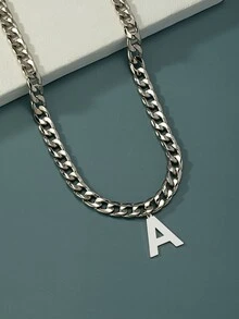 Men Letter Charm Necklace - Silver - View 3