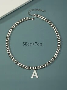 Men Letter Charm Necklace - Silver - View 4