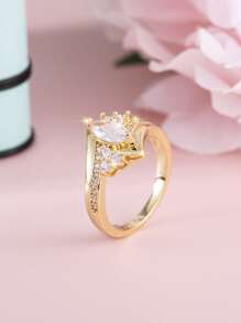 1枚优雅时尚女士戒指，适合订婚、结婚、度假、派对等场合（不含包装盒） - 金黃色 - 查看 3