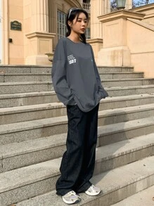 DAZY Slogan Graphic Drop Shoulder Tee - Grey - View 6