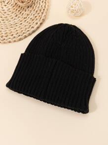 1入組彩色中性孩子們針織帽帶刺繡和M設計,冬天帽子 - 黑色 - 查看 2