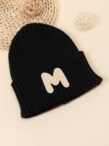 1入組彩色中性孩子們針織帽帶刺繡和M設計,冬天帽子 - 黑色 - 查看 3