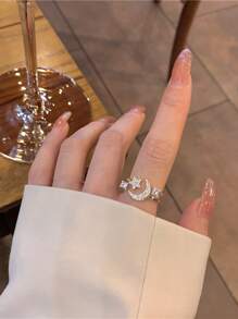 1pc Cubic Zirconia Moon & Star Decor Cuff Ring Copper Jewelry - Yellow Gold - View 2