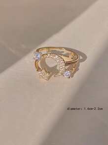 1pc Cubic Zirconia Moon & Star Decor Cuff Ring Copper Jewelry - Yellow Gold - View 3