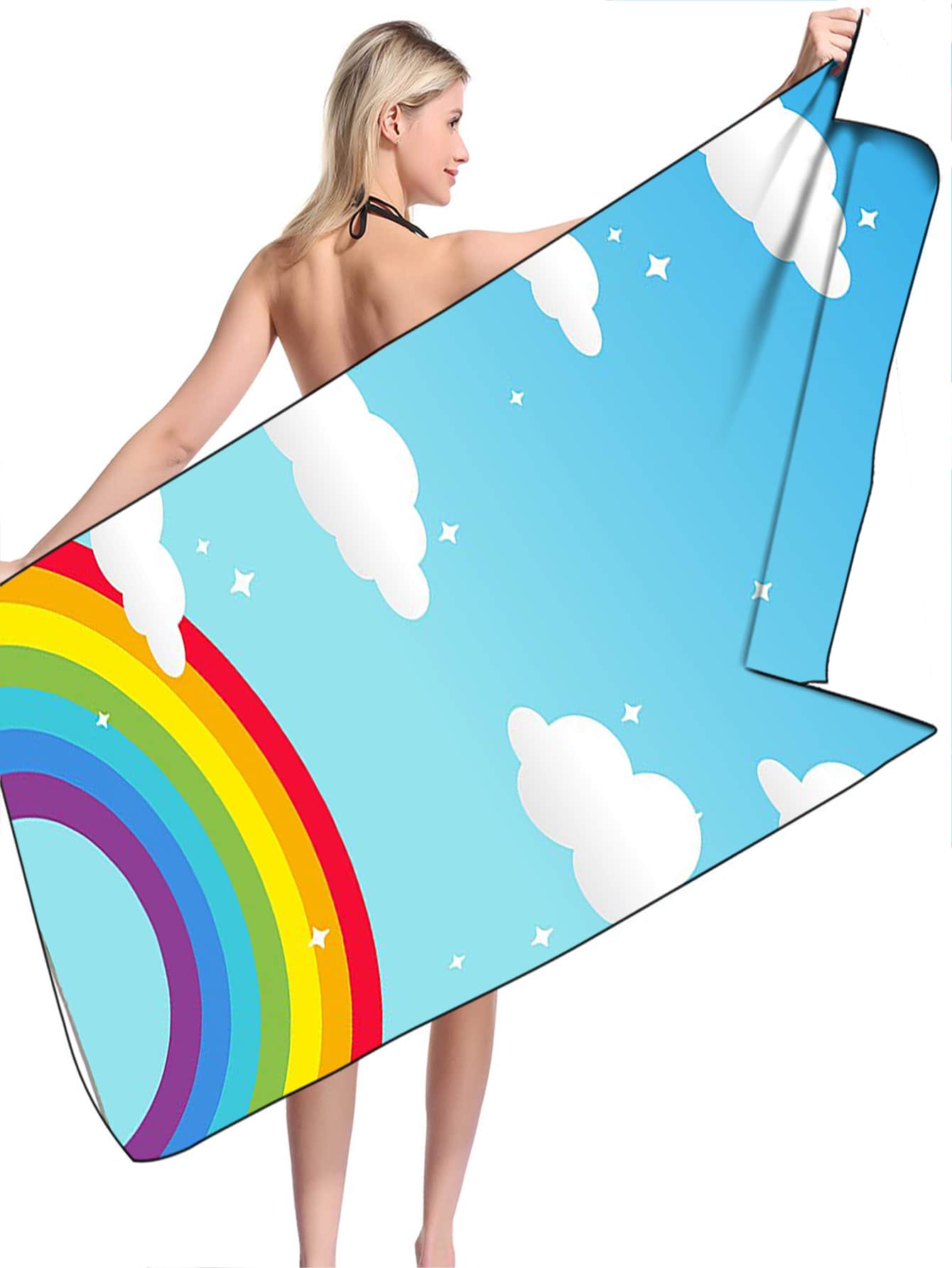 Rainbow & Cloud Pattern Beach Towel - Multicolor - View 1