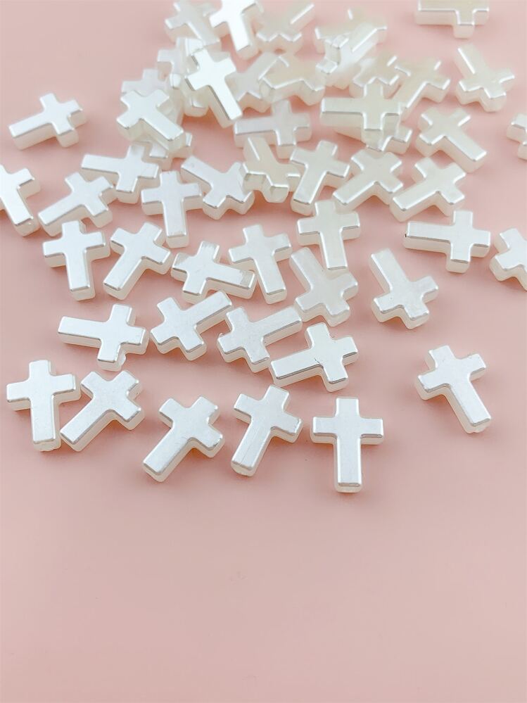50pcs Acrylic Cross Design Bead - White - View 4