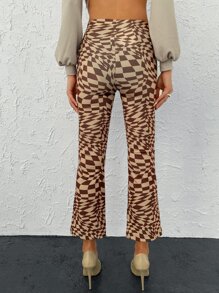 EURMUSE Allover Print Split Hem Flare Leg Trousers - Brown - View 2